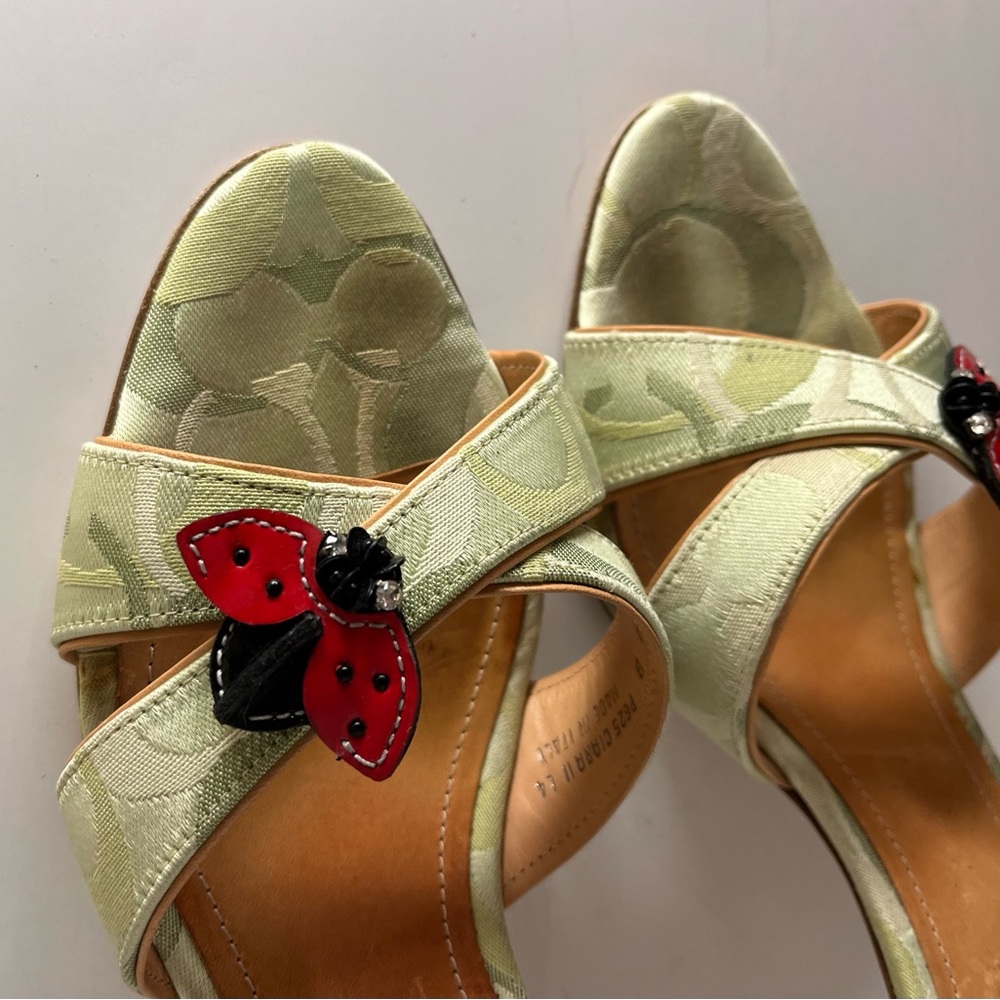 Coach Women's Sandals in Green with Red Ladybug Accents.  Ciara II size 9B. - Picture 15 of 16